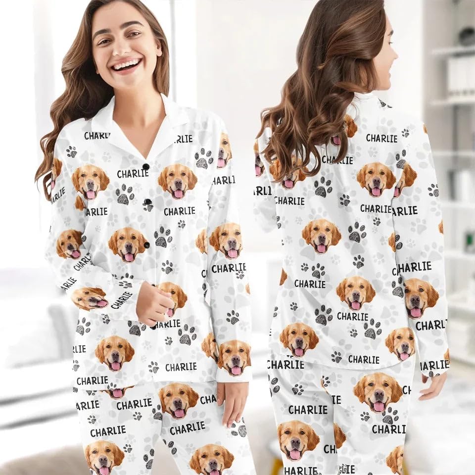 DOPTIKA Custom Funny Face Christmas Pajamas For Family, Dog Mom Gifts, Custom Pajama Pants, Pajamas For Women Men Set4