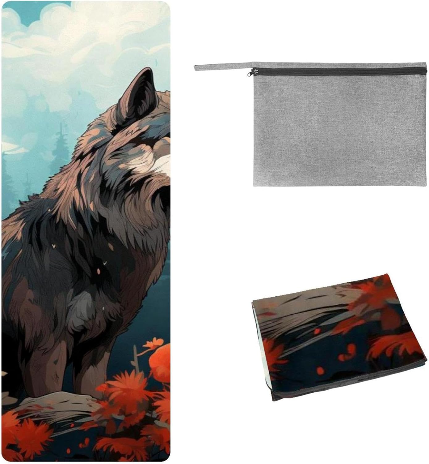 Yoga Towel, Wolf Animal Print Non Slip Sweat Absorbent Hot Yoga Mat Towel for Hot Yoga, Pilates and Fitness - 72.8" x 26.8"