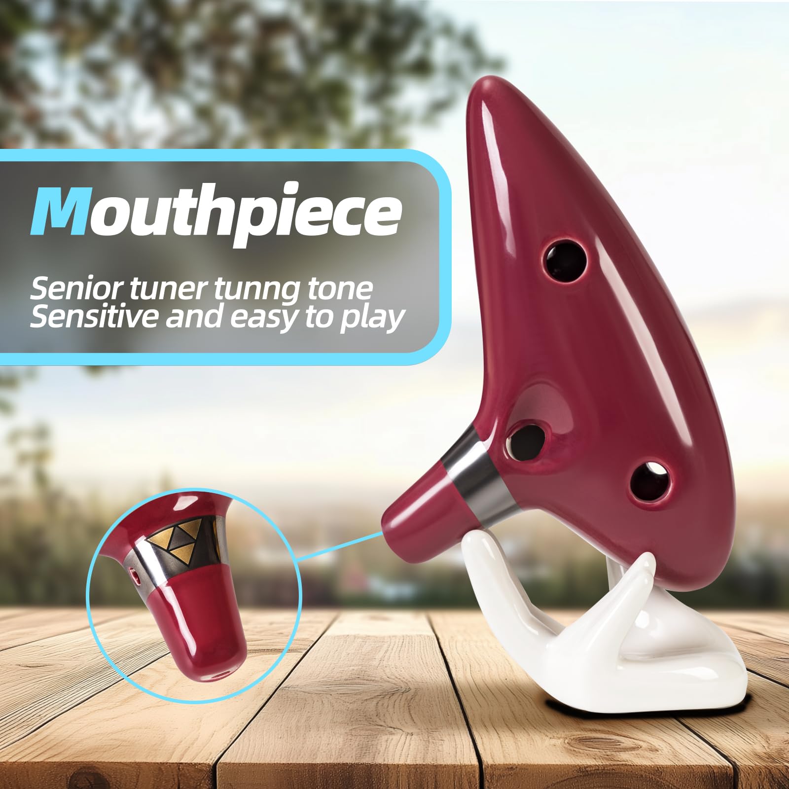 Mulucky Ocarina en argile naturelle à 12 trous avec accessoires, boîte cadeau pour instrument de musique pour débutants (rouge)