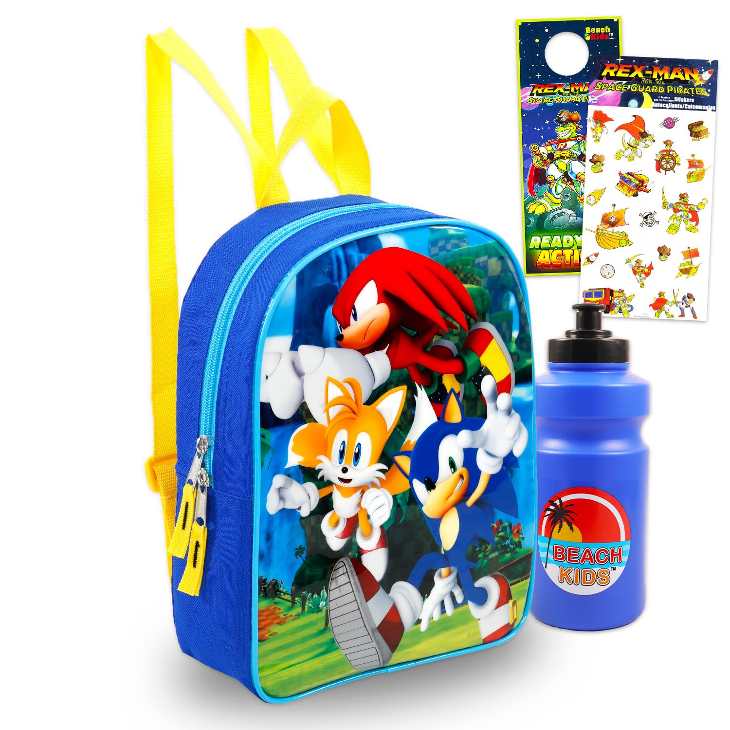 Sonic the Hedgehog Mini Backpack for Kids - Bundle with 11” Video Game Mini Bag Plus Stickers, Water Bottle, More | Sonic Backpack Small for Boys,