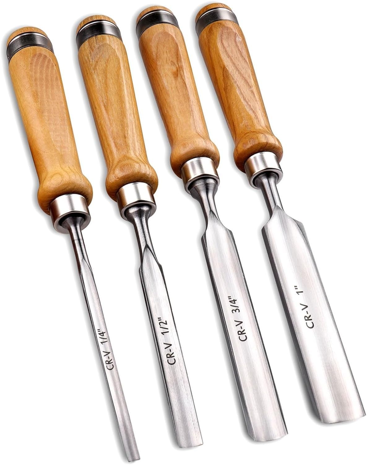 Zestaw dłut do drewna ze stal CR-V do obróbki drewna wypukłe półokrągłe dłuto 1 cal (25 mm), 4Pcs-4Rozmiary, 4Pcs-4Rozmiary