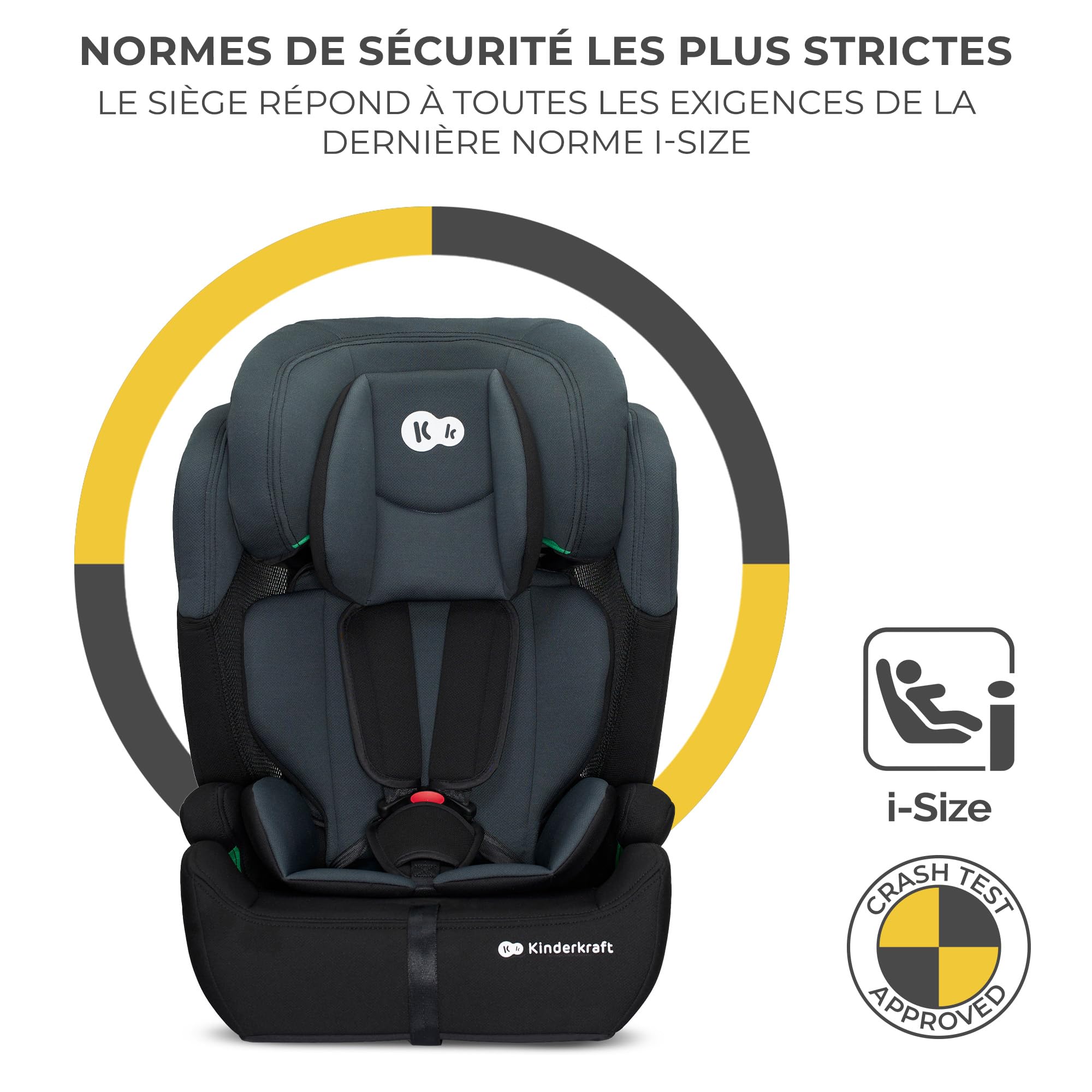 Kinderkraft COMFORT UP i-Size Siège auto bébé Groupe 1/2/3 9-36 kg 15 mois-12 ans Noir