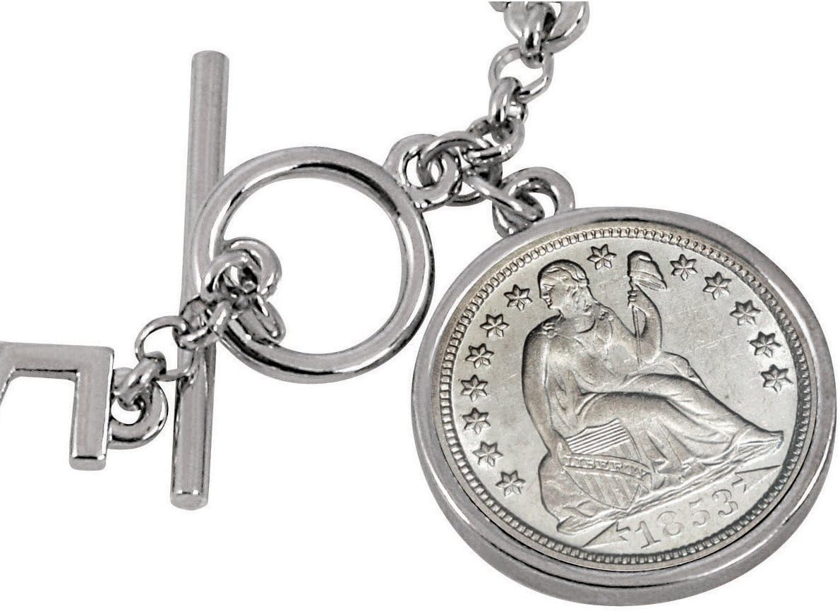 American Coin Treasures Seated Liberty Silver Dime Inspirational Dream Wish Love Laugh Joy Coin Bracelet