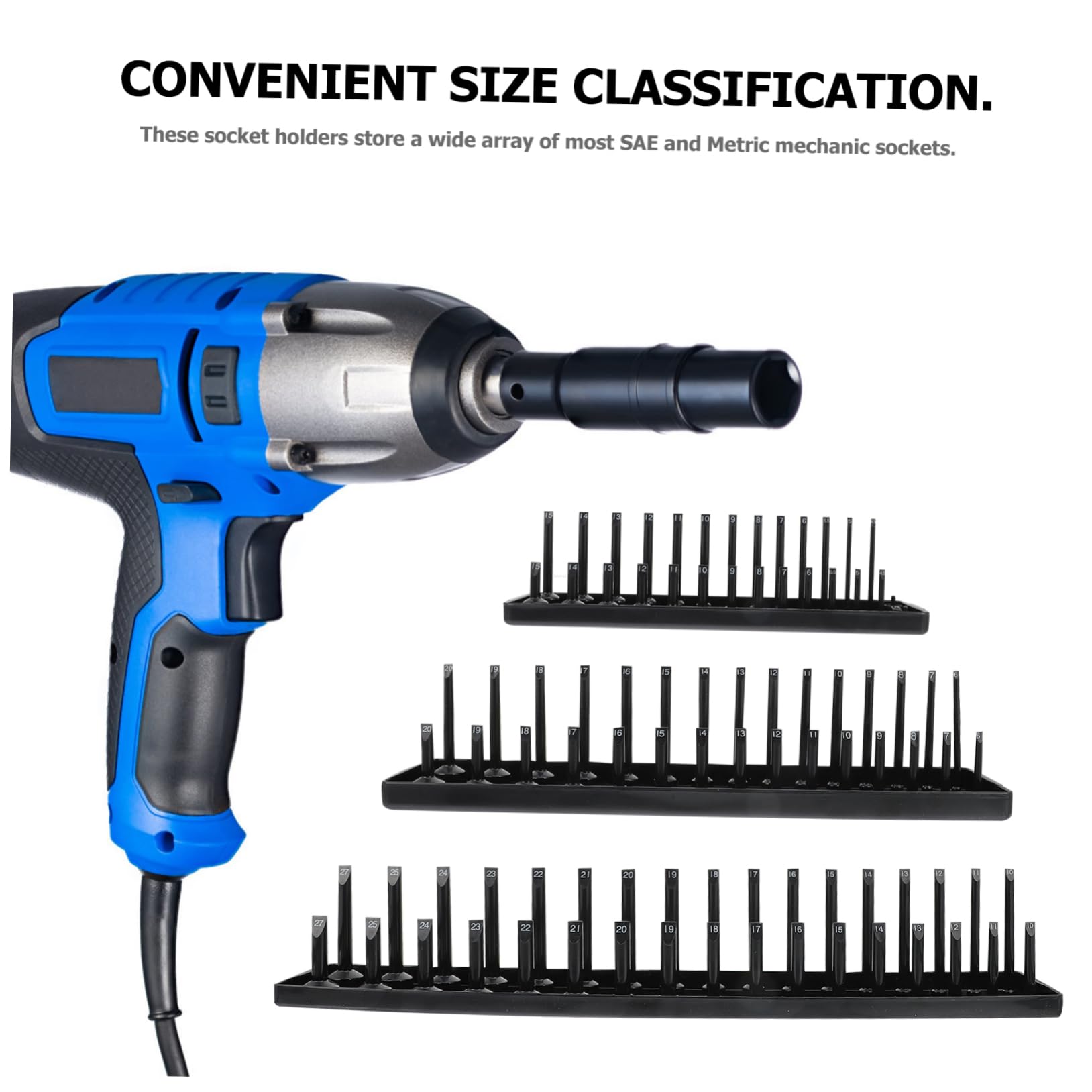 TEHAUX 3Pcs Heavy Duty Socket Organizer Tray Metric Sae Drive Socket Holder with Clearly Labeled for Efficient Storage Classification for Garage Workshop Use