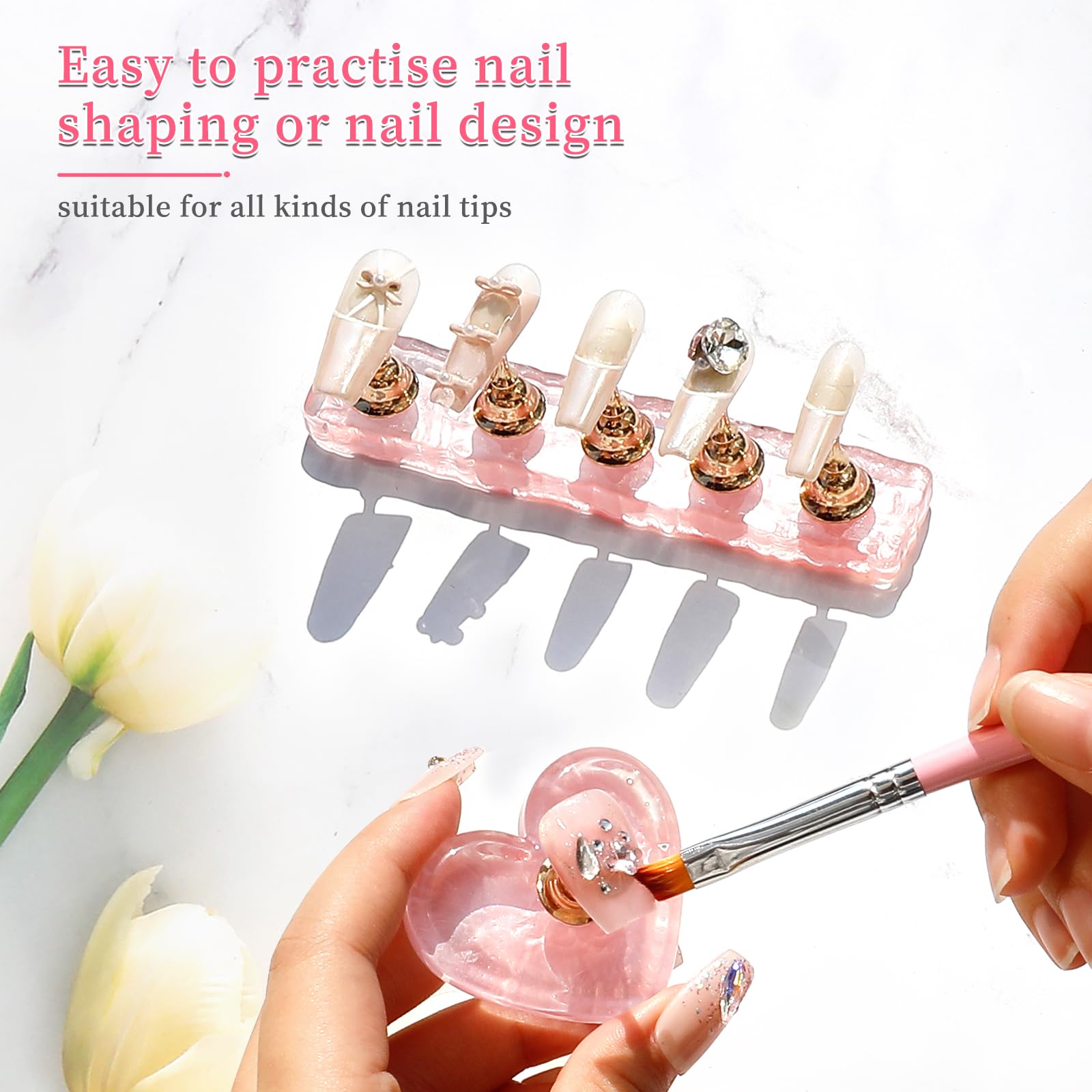 Soporte para uñas acrílicas a presión para pintura, herramientas de práctica con masilla reutilizable, suministros técnicos imprescindibles para hogares y salones (rosa) 6