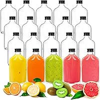 Tebery 20 Pack 6.6oz Glass Flask Bottles with Black Caps - Reusable for Liquor, Beer, Juice, Perfume, Oil, Sauce & More