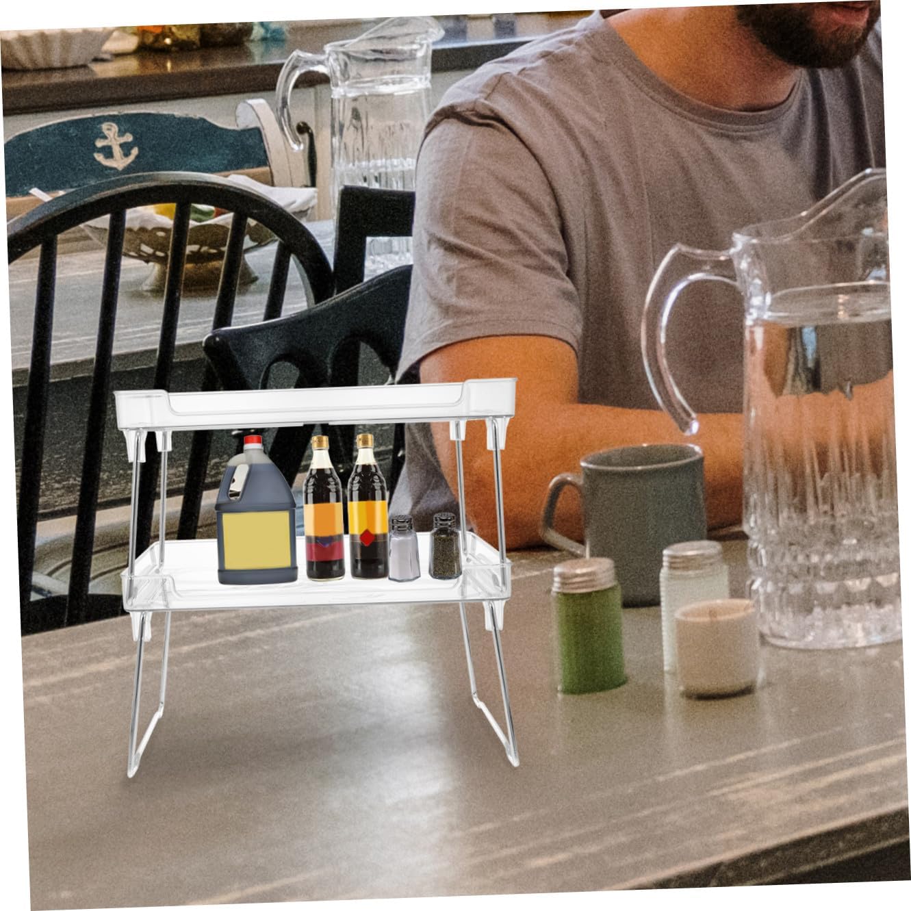 Kichvoe Foldable Kitchen Storage Rack Double Layer Seasoning Bottle Holder Household Spice Organizer for Countertop and Pantry Use