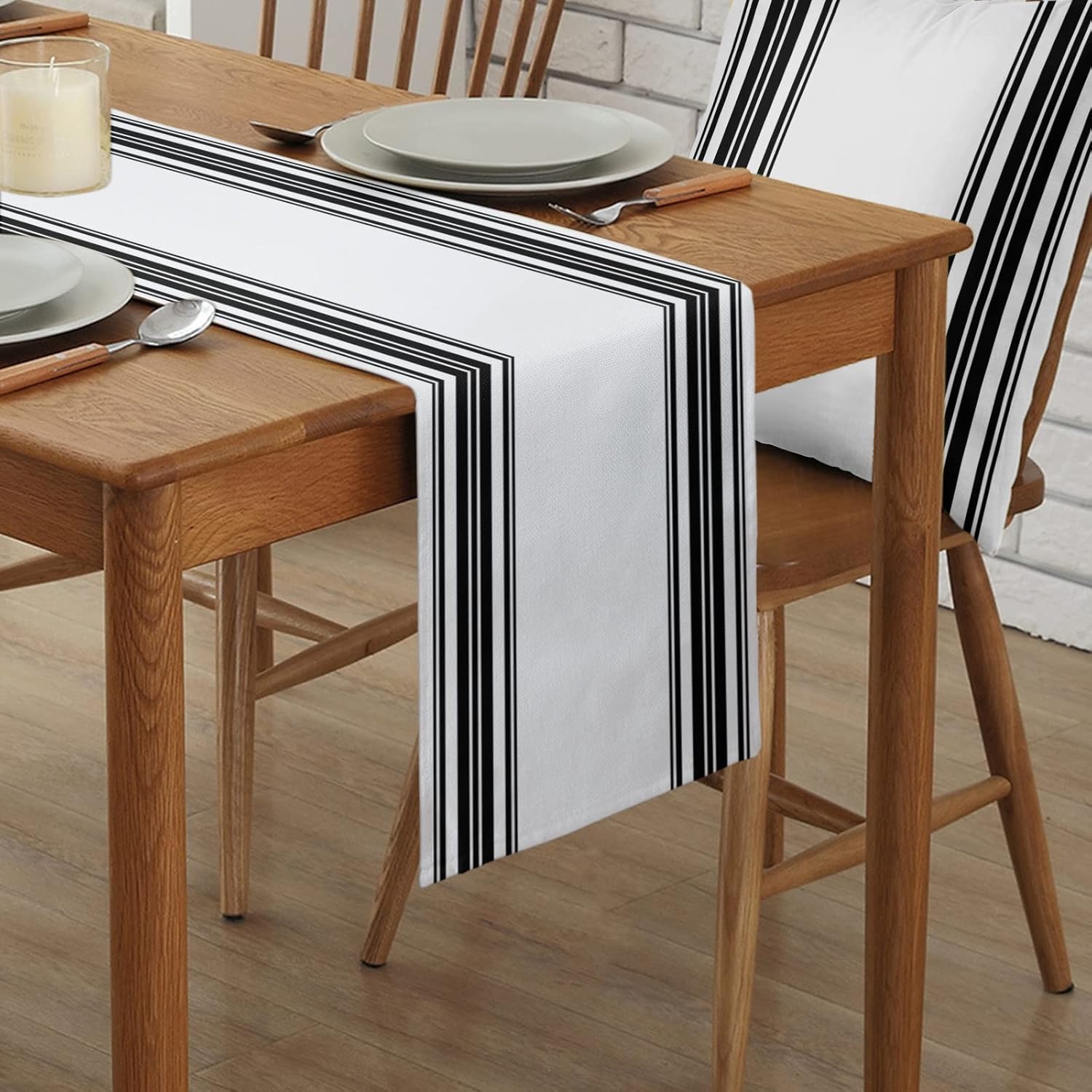 Table Runner, Colorful Stripes Black Wood Texture White Cotton Linen Table Runners for Dinner, Party, Wedding, Catering Events, Holiday, Farmhouse, Dresser Scarves Decor 13x48 inch