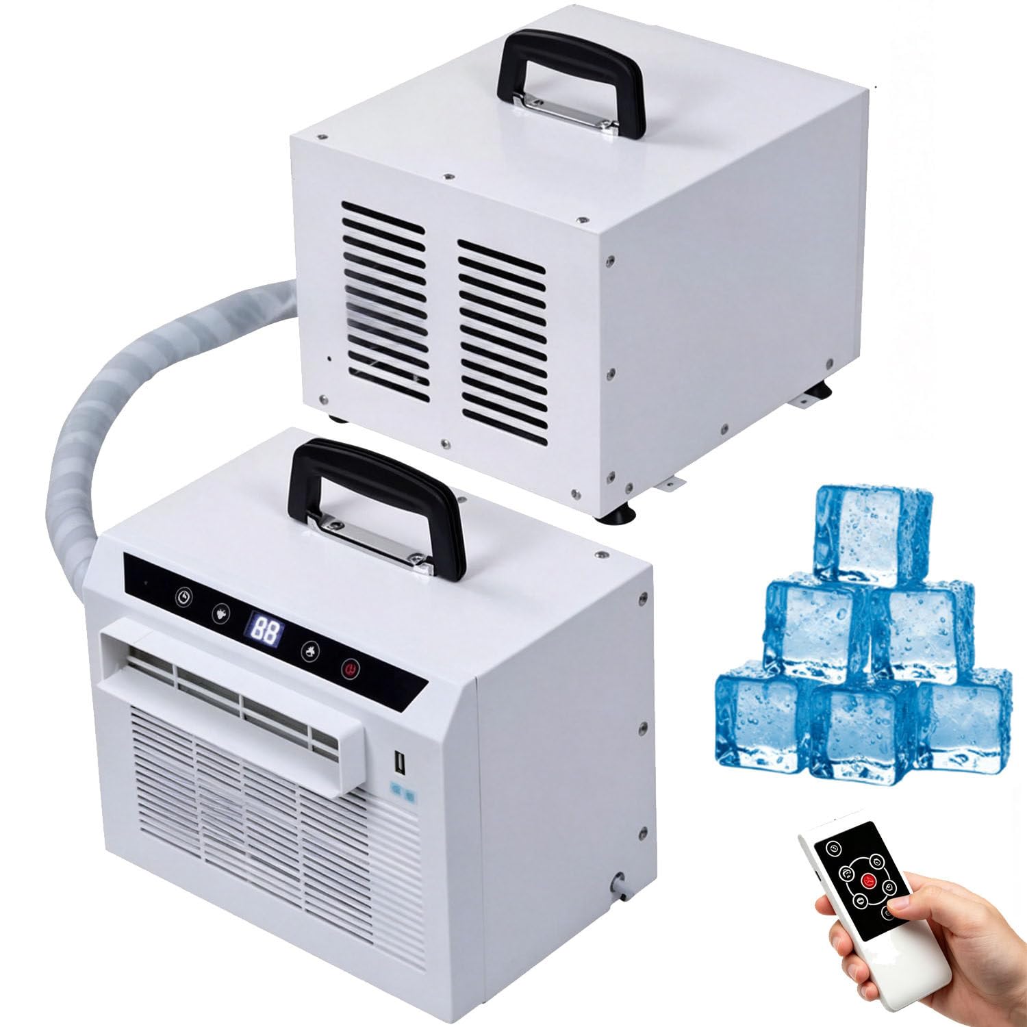 GLBMXDD Split System Air Conditioners 3000 BTU Room Cooler with Touch Panel Remote Control, 24H Timer, for Bedroom Office Camping Use, Easy No Assembly 2-meterconnectingpipe