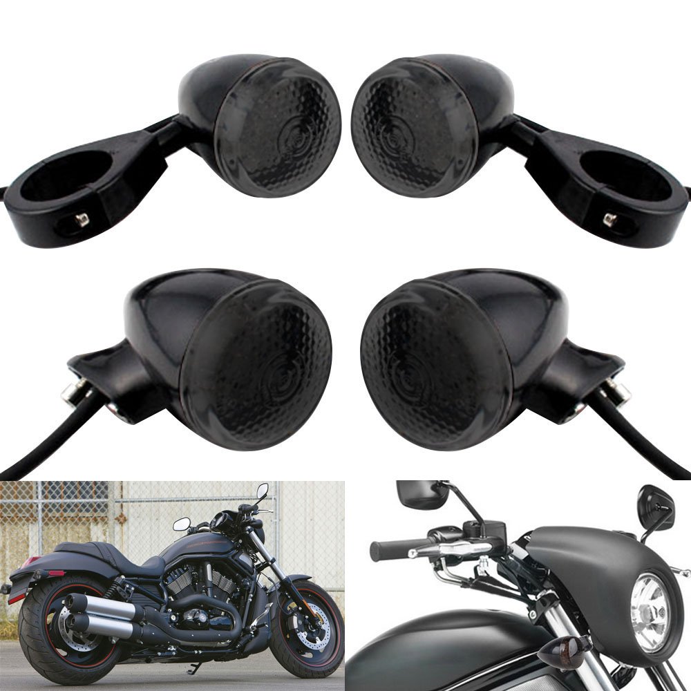 Front Rear Motorcycle 20-LED Turn Signal Light Lamp Indicator Blinker 41mm Clamp (Black/Smoke)