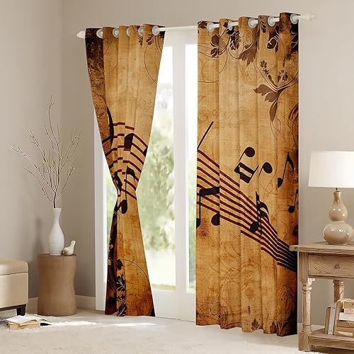 Miniatura 3 de Manfei Cortinas musicales para ventana, diseño retro con notas musicales impresas, para dormitorio, sala de estar, tema musical, tratamiento de