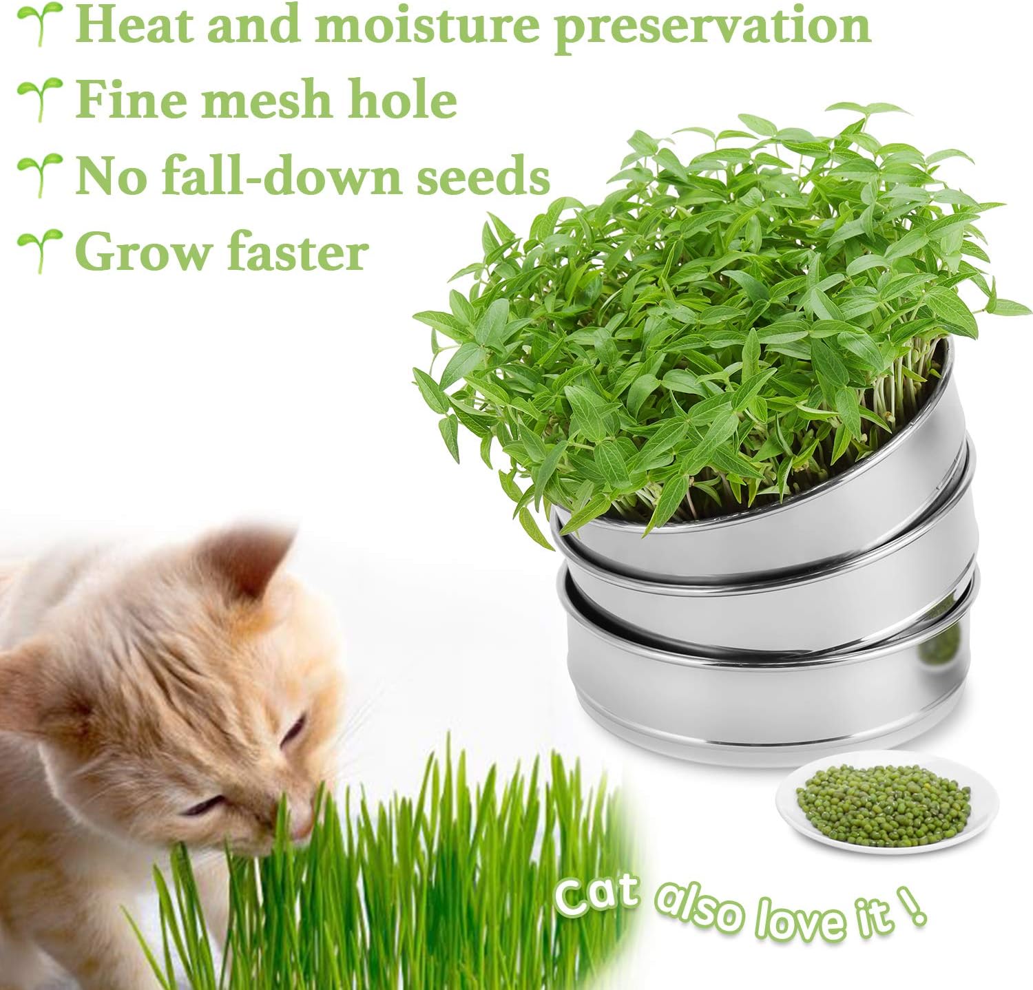 SOLIGT Stackable Stainless Steel Seed Sprouting Kit, 2-Tier Mesh Sprouting Trays, 1 Base and 1 Cover Lid