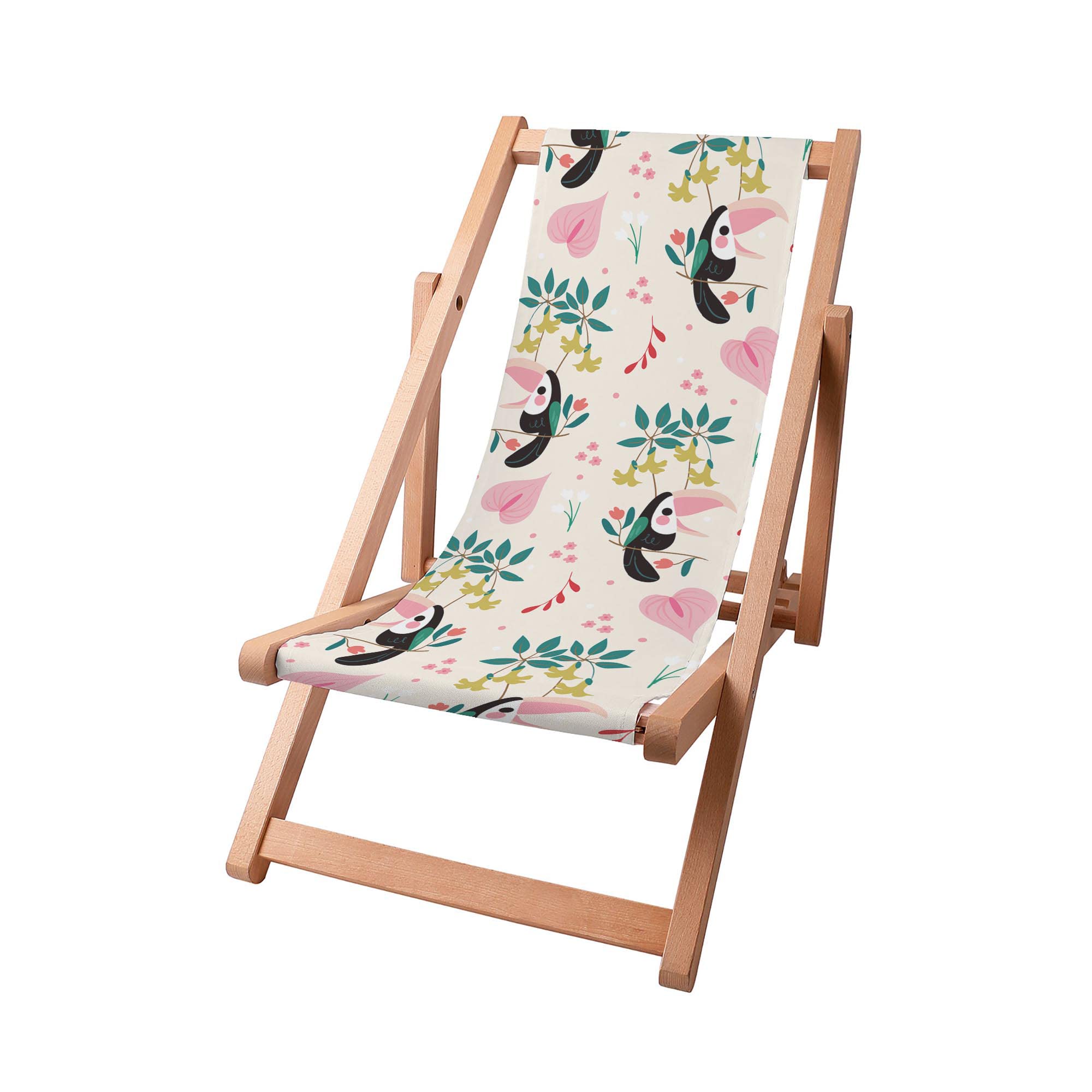 DreamRoots Chaise Longue Enfant en Bois de Hêtre, Chilienne Enfant Pliable, Transat Extérieur Jardin, Plage, Tissu Lavable Polyester 220 g/m², Charge Max 130 kg