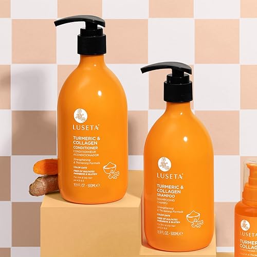 Miniatura 7 de L LUSETA - Juego de champú y acondicionador para el crecimiento del cabello con cúrcuma y colágeno, champú voluminizador para cabello fino o