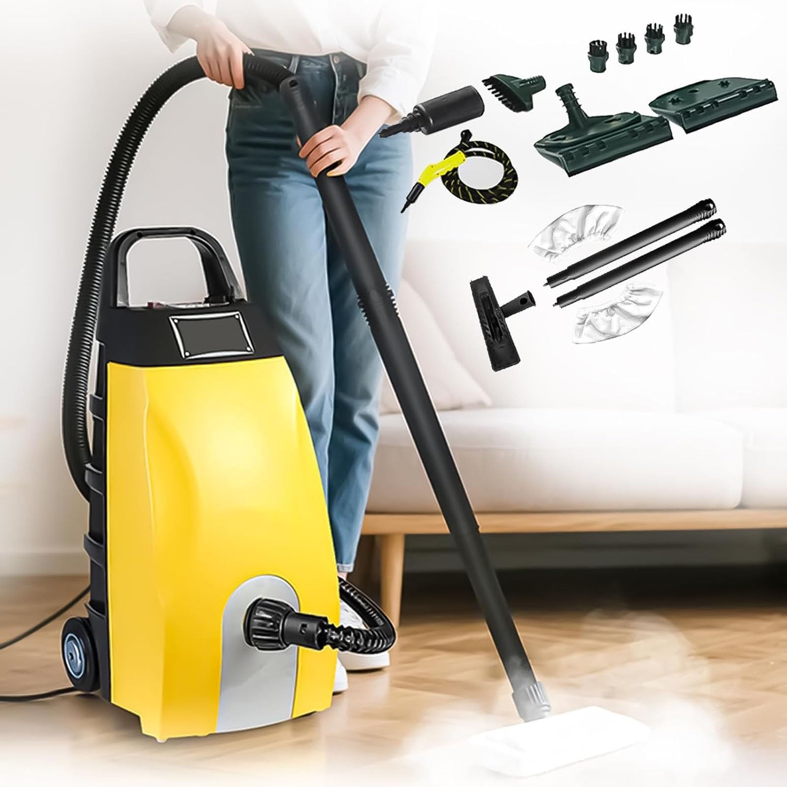 Mop Parowy Jakość Komercyjna 3000W, Duży Zbiornik 3,5L I Para Wysokiej Temperatury Z Systemem Bezpieczeństwa Do Usuwania Tłuszczu, Podłóg I Samochodów