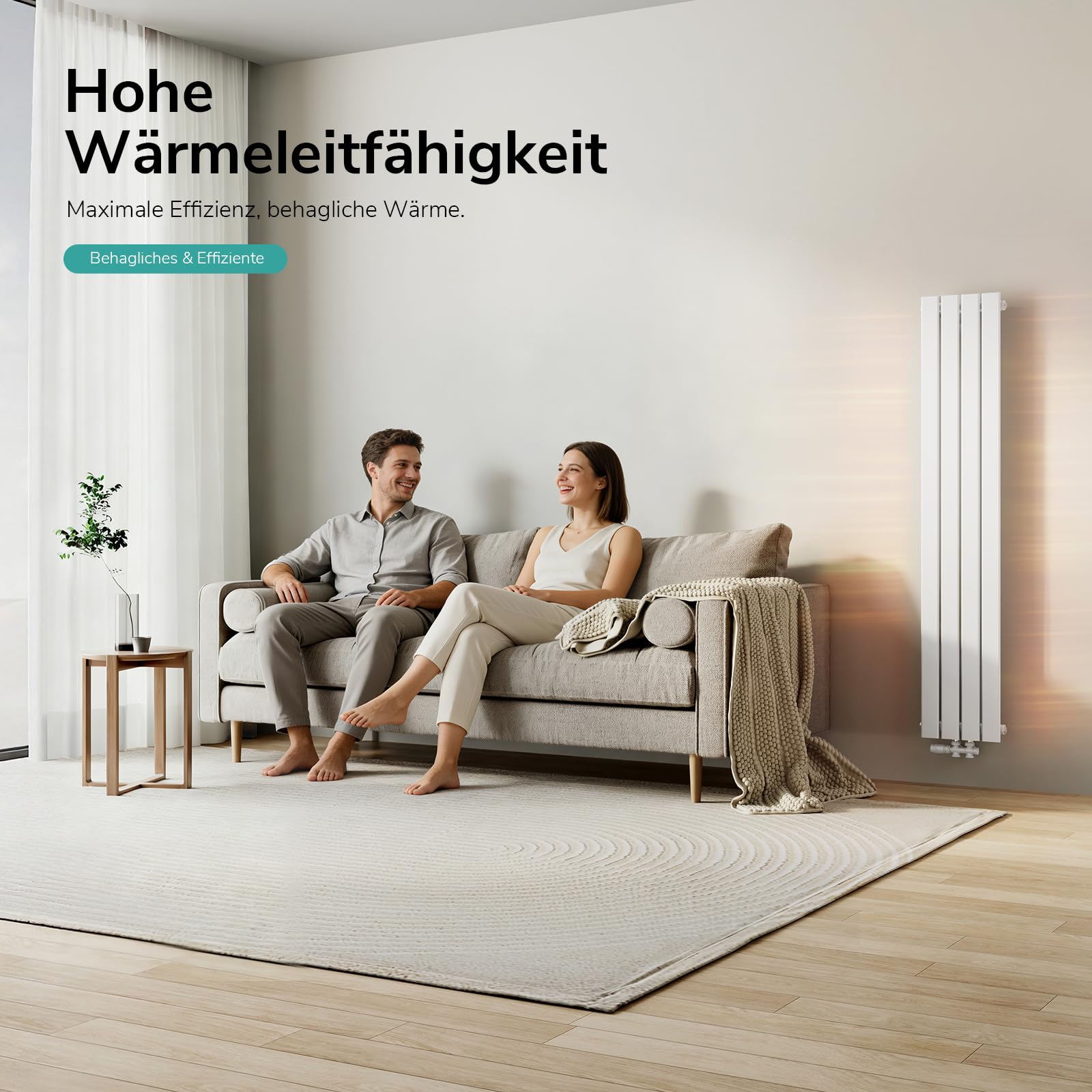 EMKE Design Heizkörper Schmal Hoch 1600x304 mm Vertikal Flachheizkörper mit Mittelanschluss Weiß 501W