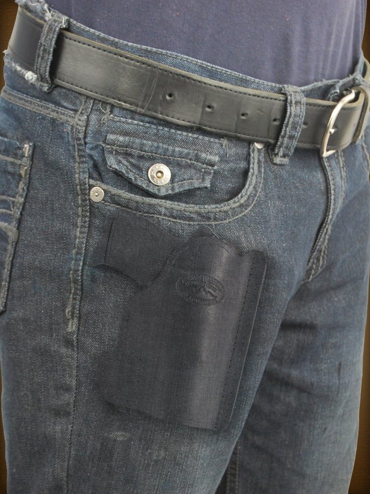 New Barsony Black Leather Pocket Holster for Small .380 Ultra-Compact 9mm 40 45 Pistols