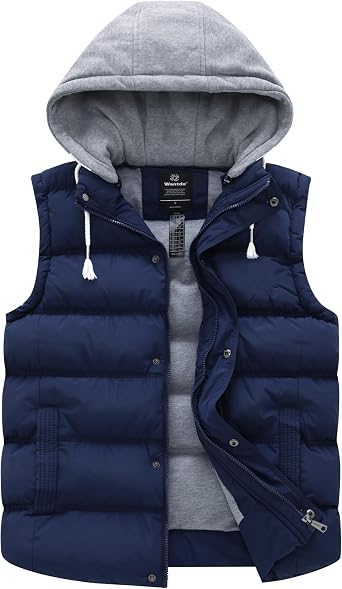 Wantdo Mens Winter Vest Waterproof Puffer Vest Jacket with Removable Hood
