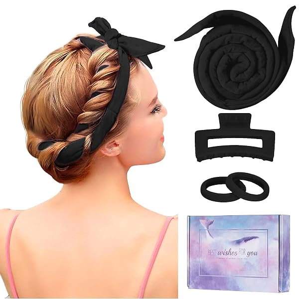 Flylipu Heatless Curling Rod Headband, Soft Hair Curlers to Sleep In, 4 Pieces Hairband for Girls, No Heat Curls, Overni