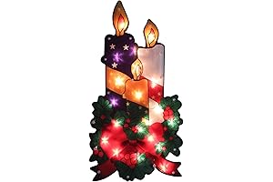 Northlight 17.5" Lighted Holly and Berry with Candles and Bow Christmas Window Silhouette