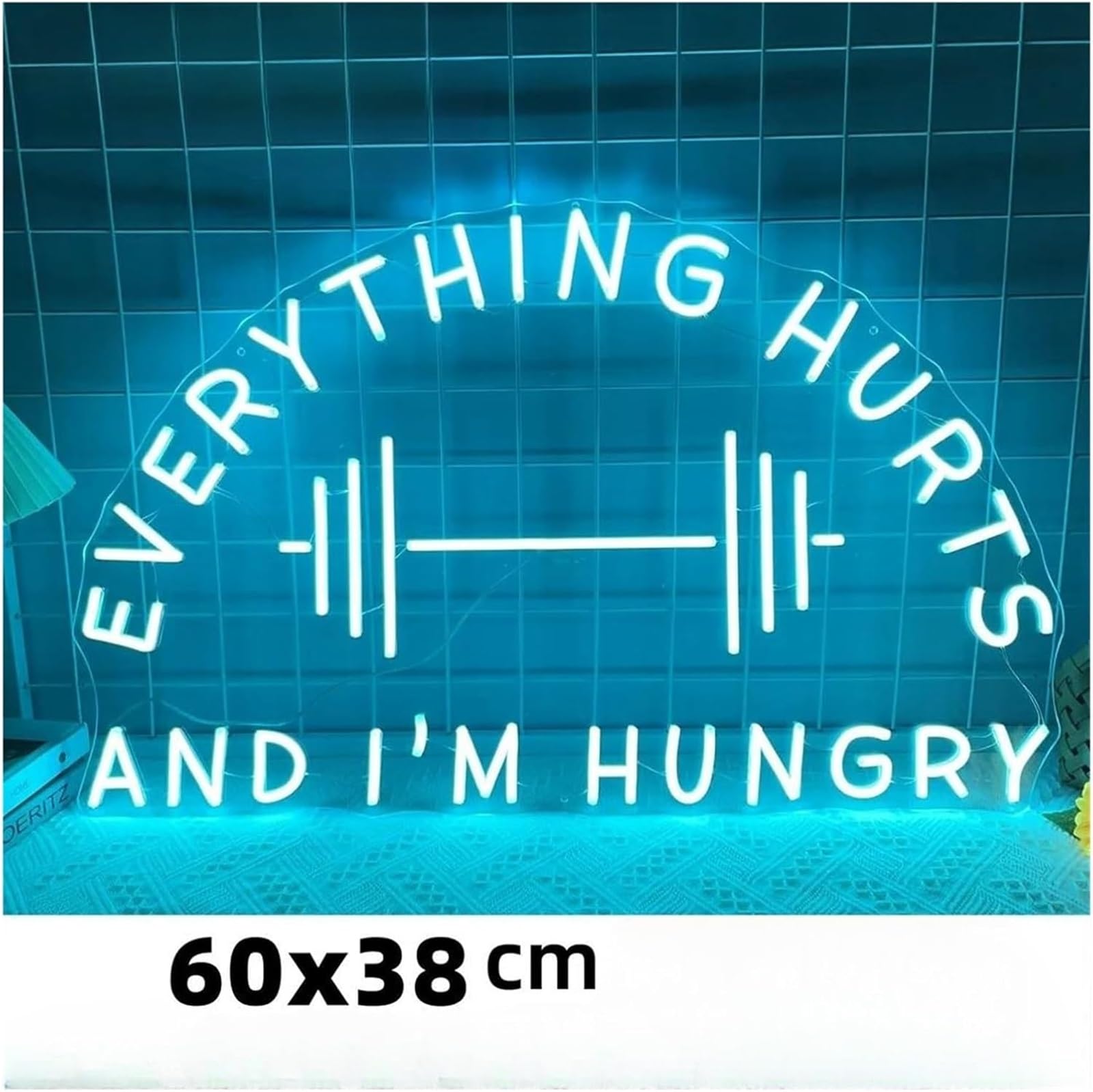 Pour le panneau néon pour chaque chose qui fait mal et j'ai faim, lumières murales de gym(70x44cm)