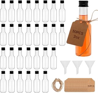 50Pcs Plastic Mini Liquor,thin neck Empty Spirit Bottles with Black Screw Cap,Reusable Plastic Alcohol Shot Bottles for Baby Shower,Party,Weddings (50, PC, Round, 2, ounces)