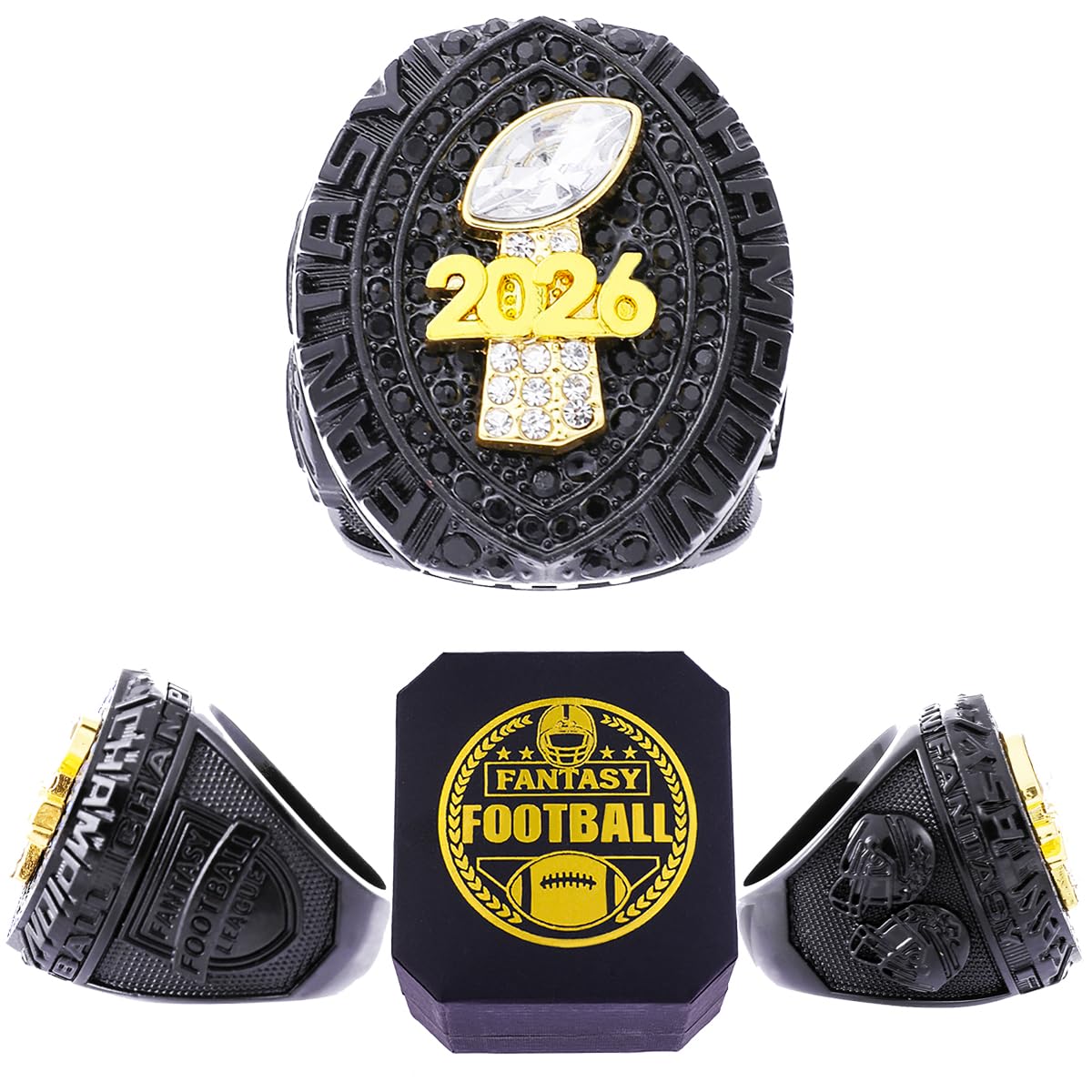 ZZXZJW 2026 Fantasy Football Championship Ring Trophy Award for Fantasy Football League Winner (Model 9, Size 8)
