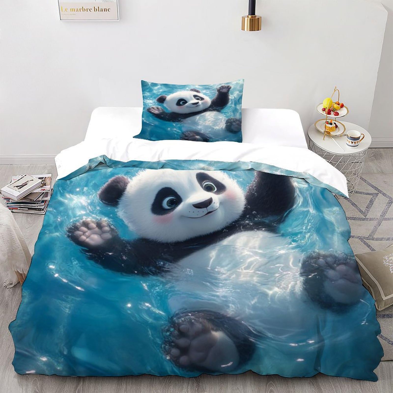 Parure de lit adulte panda avec housse de couette 135x200 cm fermeture éclair