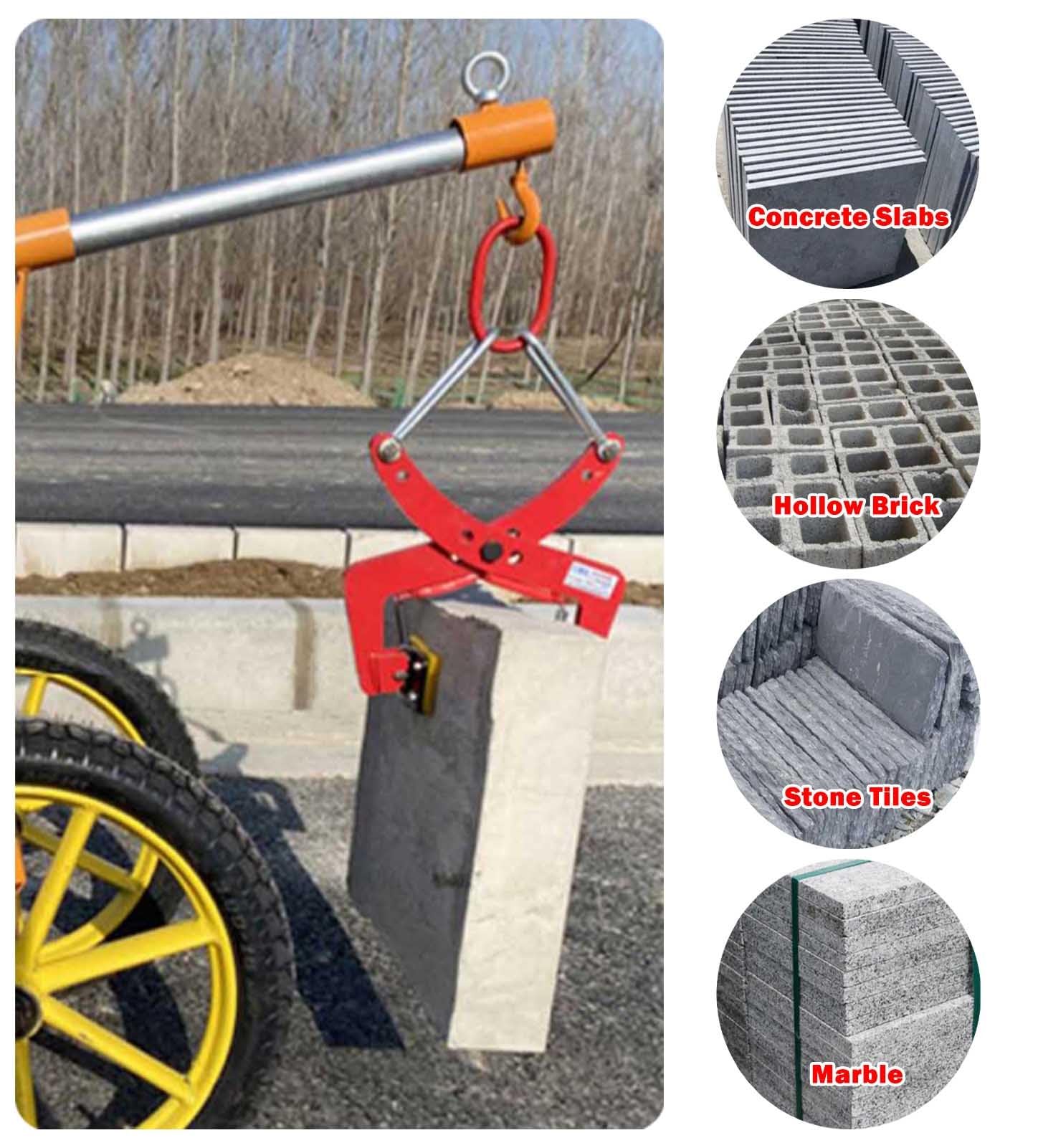 Pionowe zaciski do podnoszenia kamienia, wytrzymały podnośnik do płyt granitowych, do bloczków betonowych, arkuszy łupkowych i kamieni krawężnikowych (jeden M (otwór 12-24 cm)