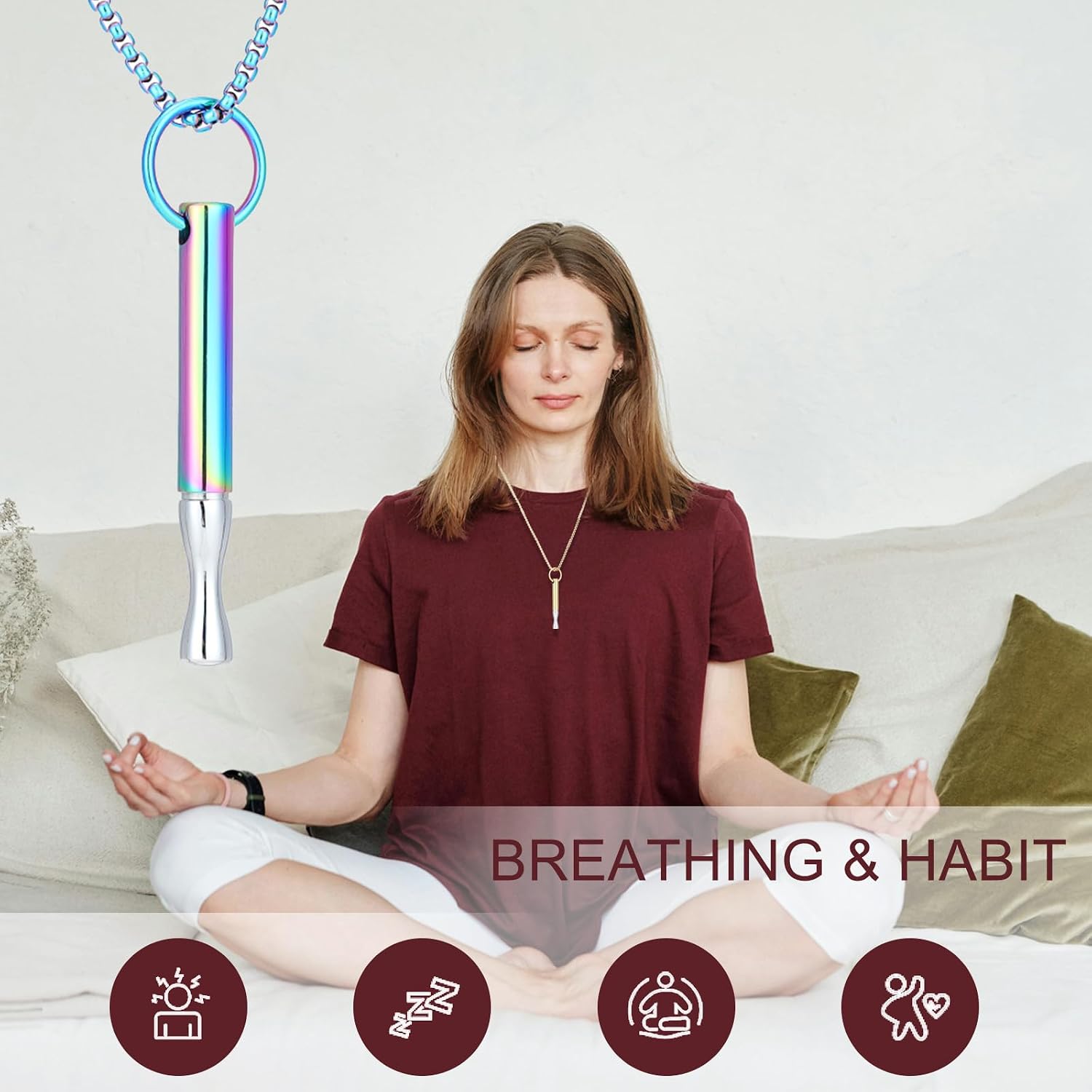 Anxiety Breathing Necklace Mindfulness Breathe Necklace Stainless Steel Stress Relief & Natural Calm Meditation Pendant for Women Men image 2
