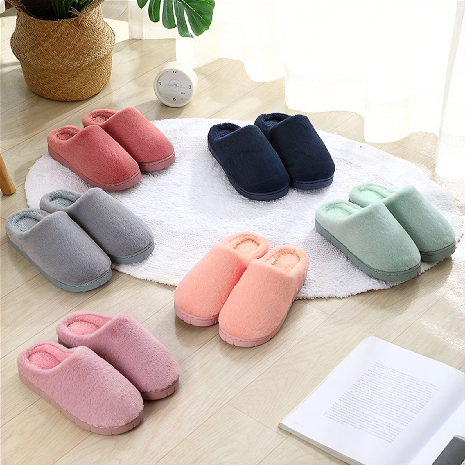 Memory Foam Slippers Buty do domu Bawełniane kapcie Zima Kryty Home Ciepłe Królik Futro Pantofle do Krytych Kobiet Słodkie Kapcie Domowe (Size : 35-36)