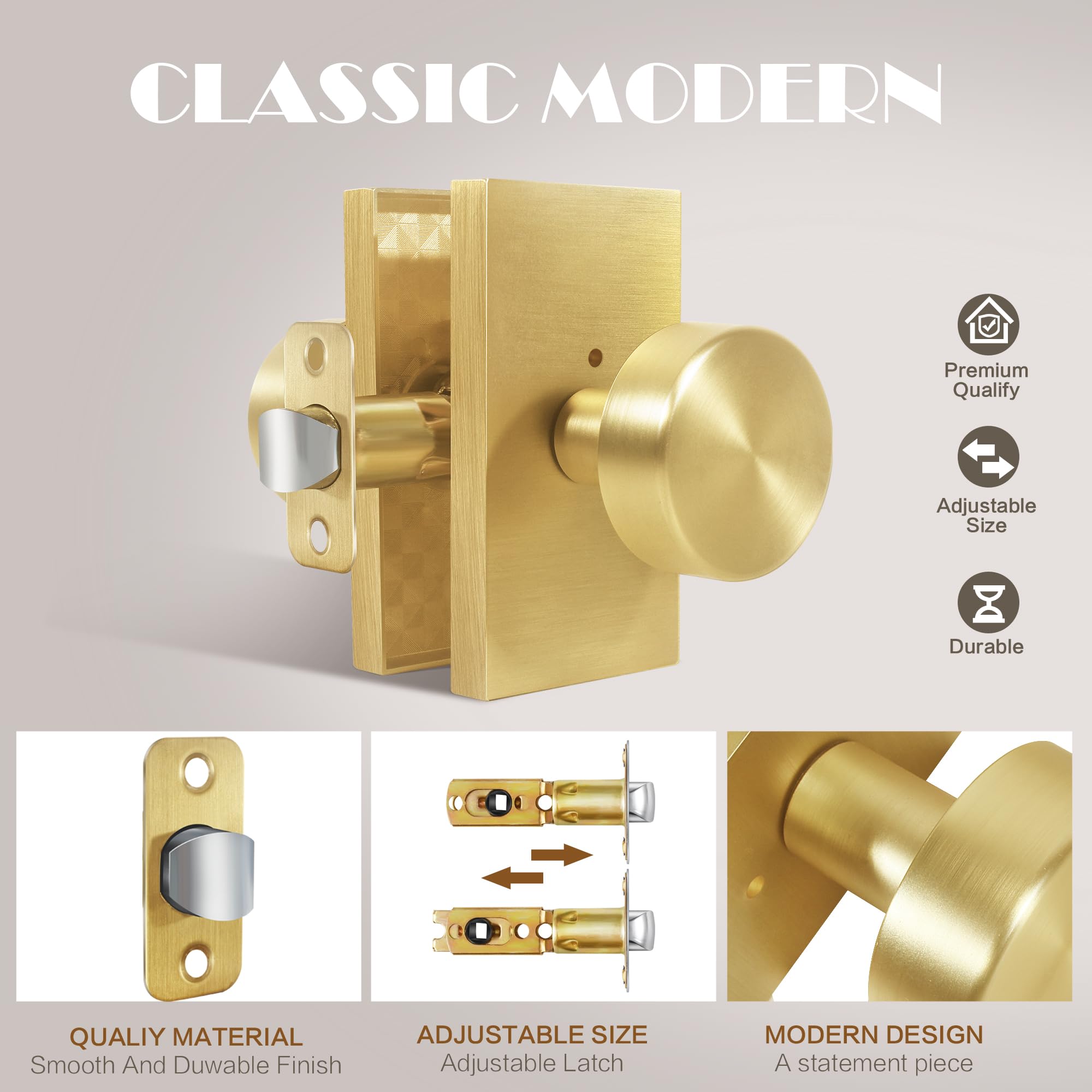 Satin Brass Privacy Door Knob with Lock -6