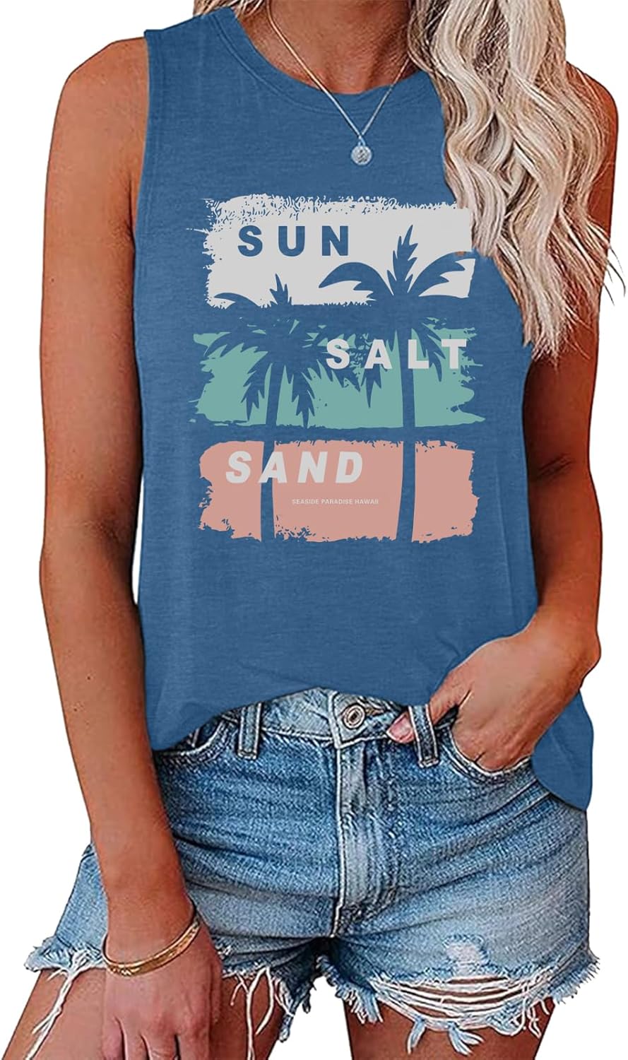 YITAN Women's Sun Sand Beach Tank Top Sleeveless Graphic Summer Tee