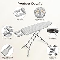 Vista 5 de Yaheetech Tabla de planchar plegable, tabla de hierro resistente con 9 alturas ajustables, cubierta de 4 capas y soporte de hierro de seguridad, 52