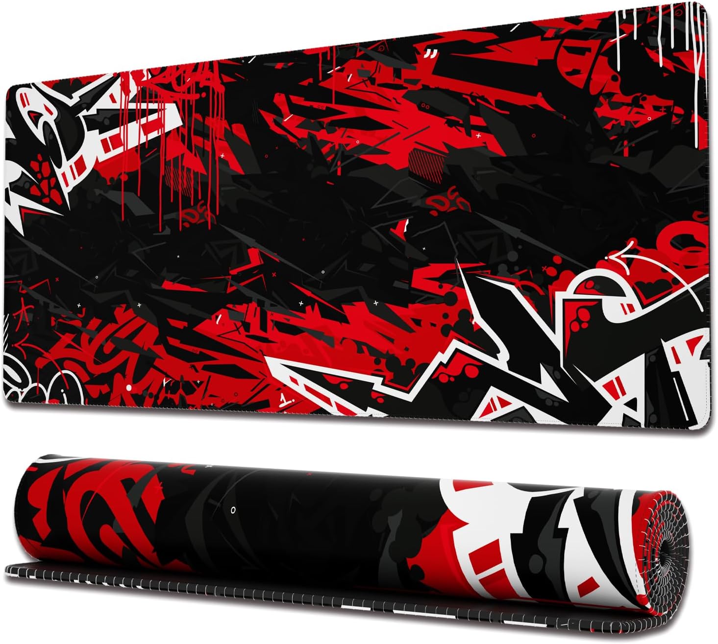 Ovenbird Gaming Mouse Pad with Stitched Edges, Abstract Graffiti Mouse Pad, Extended XL Mousepad with Anti-Slip Base, Cool Large Mouse Pad for Desk, 31.5 x 11.8 in, Black