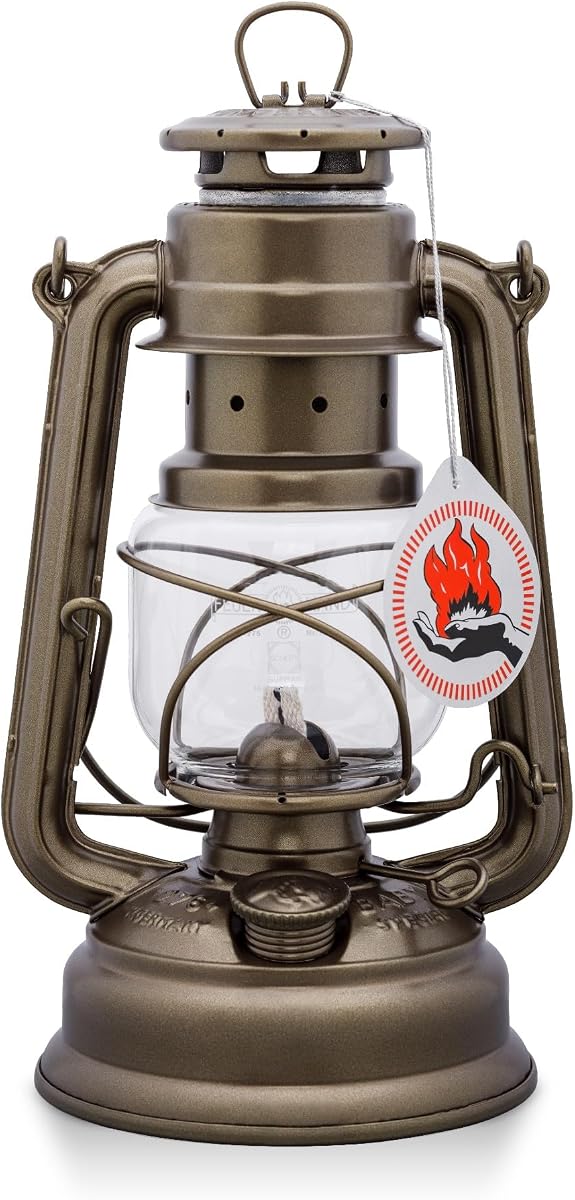 Feuerhand Linterna de combustible de queroseno para exteriores, lámpara de huracán galvanizada especial para bebé 276, resistente a la intemperie, fabricada en Alemania, para camping o patio, 10 pulgadas, bronce