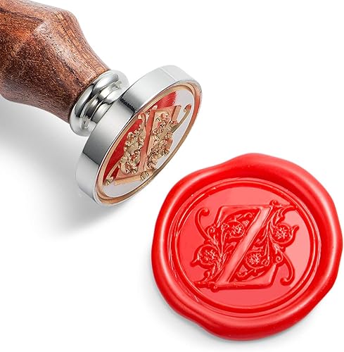 Miniatura 76 de Sello de cera Mceal, cabeza de latón plateado con mango de madera, alfabeto de estantería