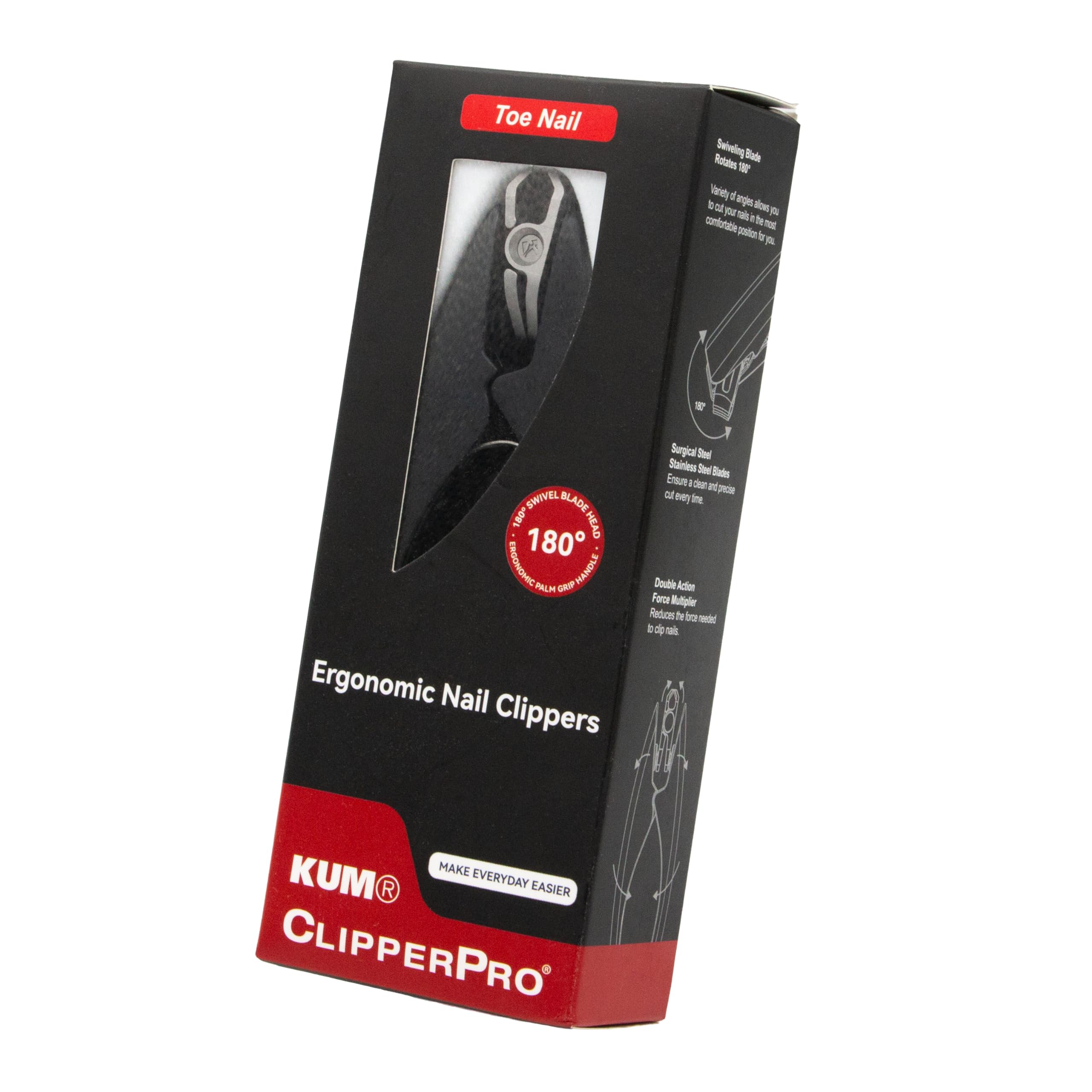 KUM MT0306 - Ergonomischer Nagelknipser Clipper Pro für Fußnägel, 180° drehbare Klingen, aus rostfreiem Edelstahl