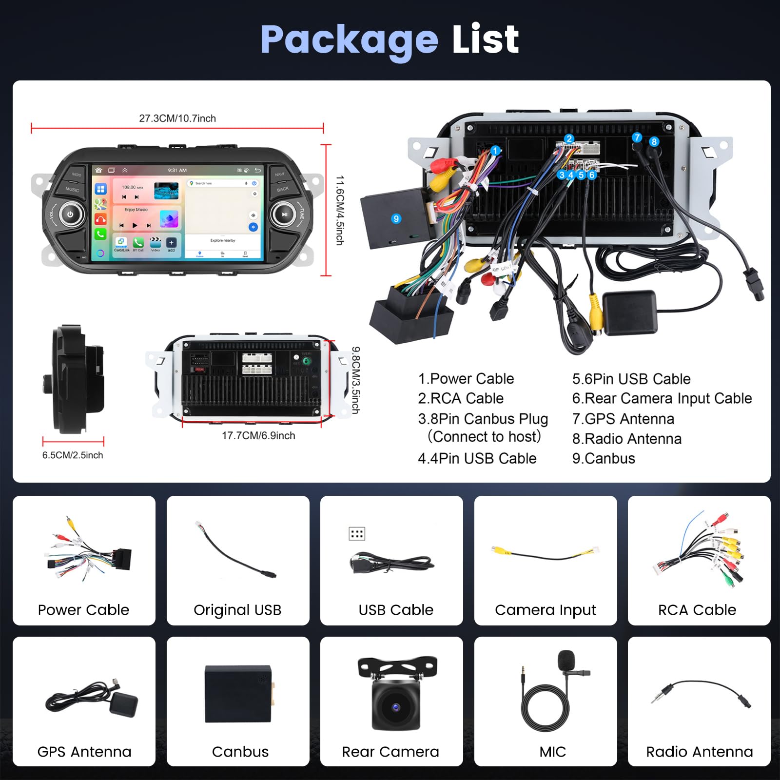 Roinvou 6G+128GG Android 15 Radio samochodowe dla Fiat Tipo Egea 2015-2017 bezprzewodowy CarPlay Android Auto, 7-calowy ekran dotykowy Radio Bluetooth Lustro Link GPS EQ WiFi FM/RDS SWC Tylna kamera