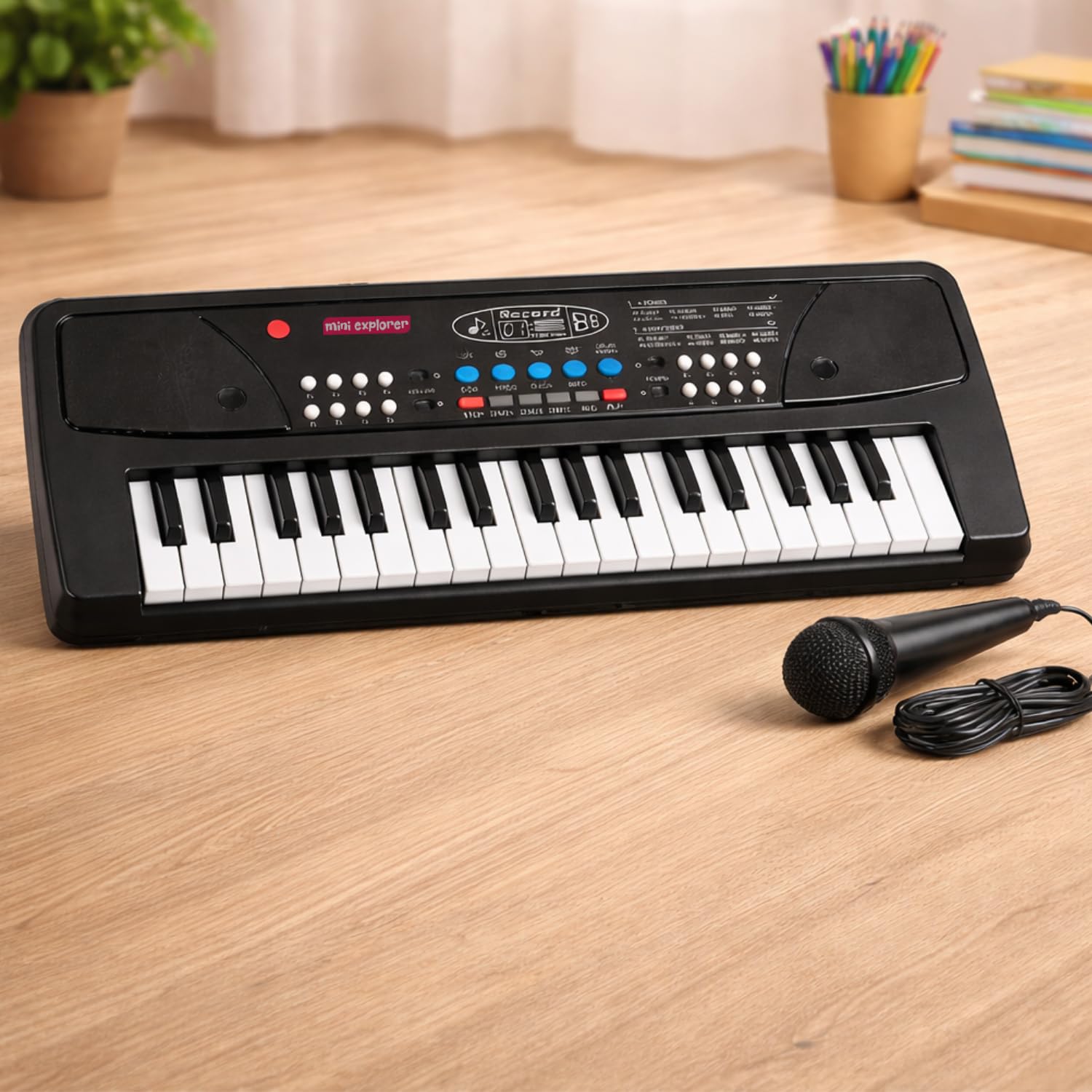 MiniExplorer Kids Piano Keyboard with Mic | 37 Keys, 8 Rhythms, 8 Tones & 6 Demo Songs | Electronic Musical Toy for Boys & Girls Age 2-5 | Educational & Recording Keyboard for Beginners