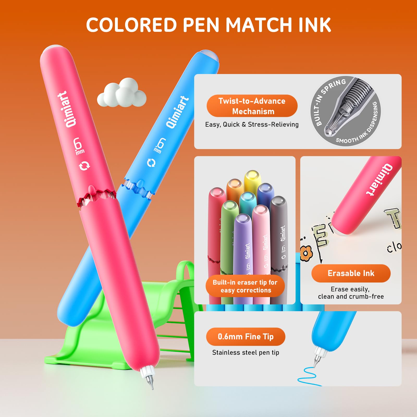 Set di 45 penne cancellabili con inchiostro cancellabile termosensibile, punta da 0,6 mm, penna gel cancellabile per materiale scolastico, forniture per ufficio, 45 colori