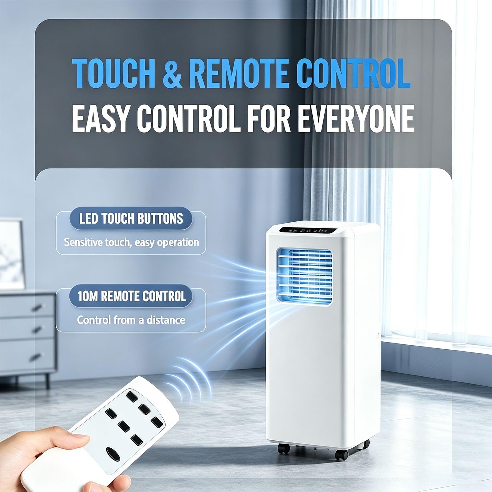 Condizioniatore a Basso Consumo, Soggiorno Soluzione | Ideale per Raffreddamento Rapido, Massimo Comfort Estivo E Gestione Intelligente Della Temperatura in Appartamento(2600W)