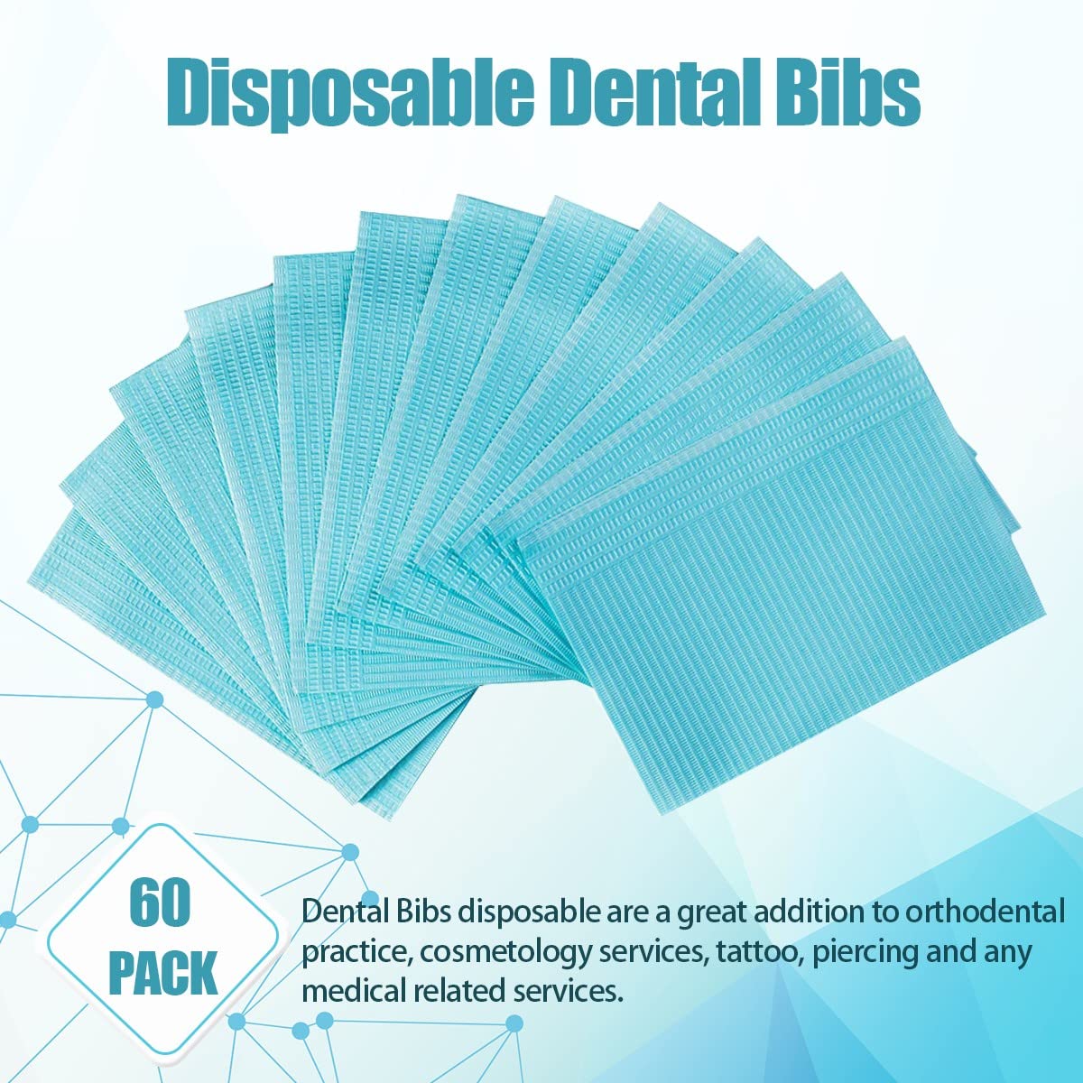60 bavaglini dentali usa e getta per pazienti, 33 x 45,7 cm, a 3 strati, impermeabili, per tatuaggi, per cliniche dentali, stazione di tatuaggi