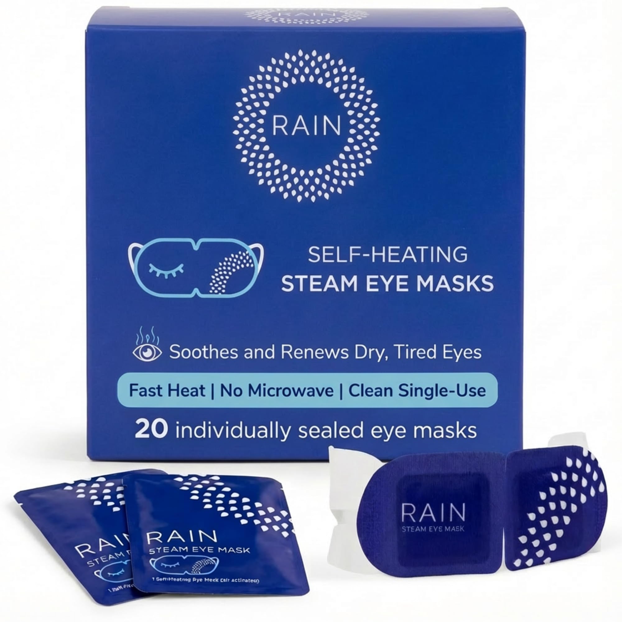 Rain Self Heating Steam Eye Mask for Dry Eyes - Warming Eye Compress with Moist Heat Therapy -