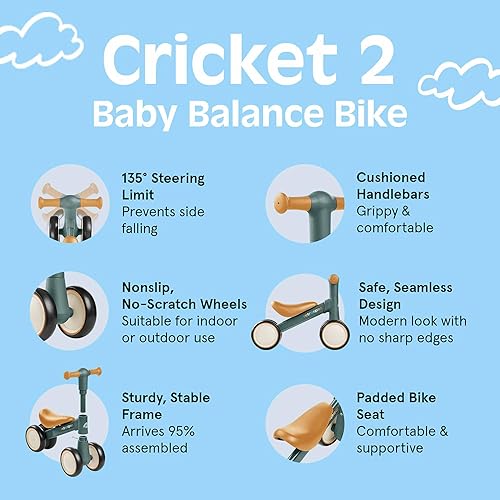 Miniatura 3 de Retrospec Cricket 2 Baby Walker Bicicleta de equilibrio con 4 ruedas para edades de 12 a 24 meses, bicicleta de juguete para niños de 1 año -