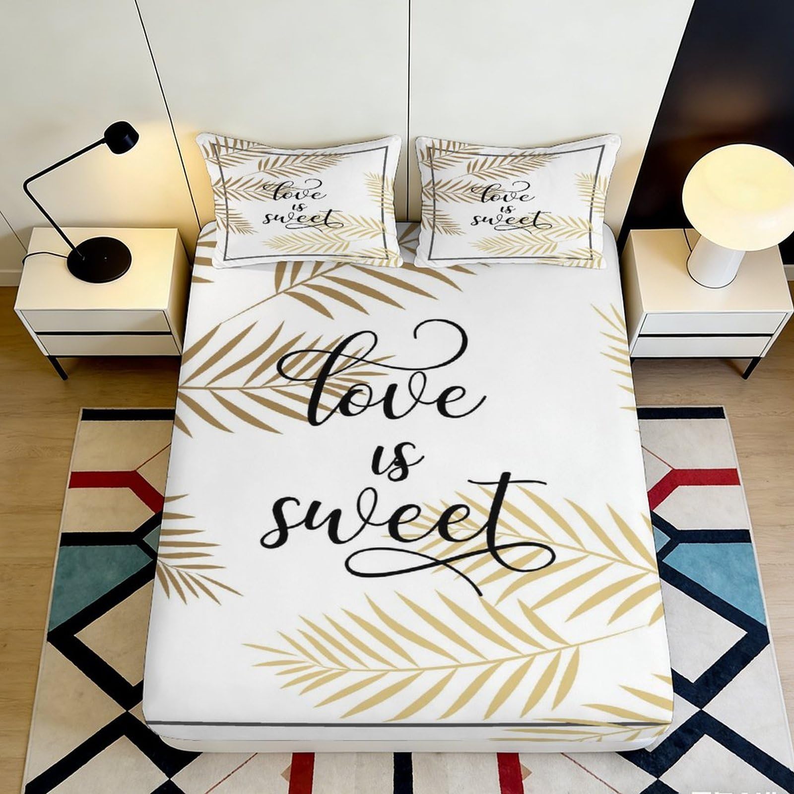 Pnayamiorkfel Style-8 3D Printed Love Quote Fitted Sheet Microfiber Anti-Slip Palm Leaf Mattress Cover Bedroom Decor Machine Washable 90X200x25cm