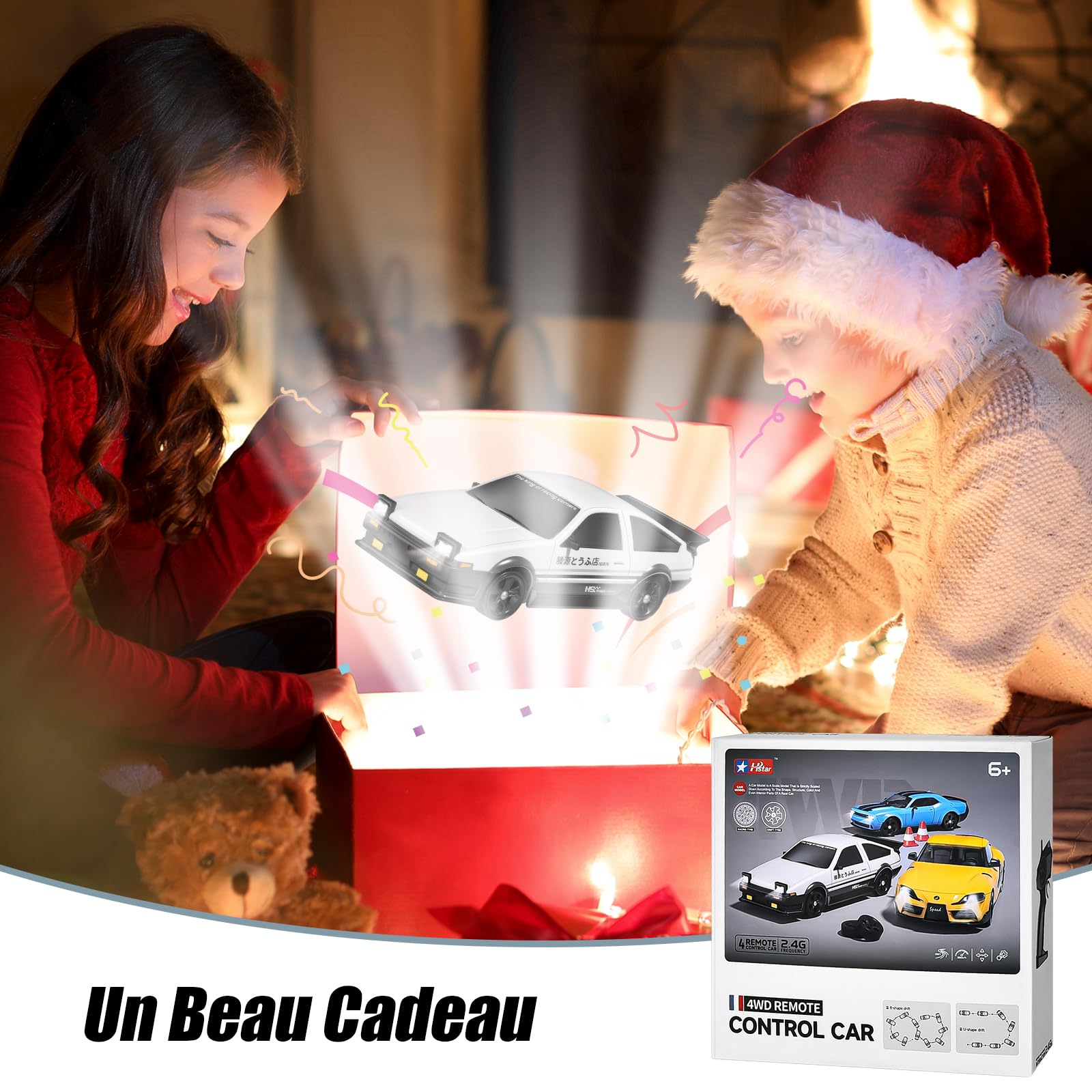 BuzzoXerex Voiture Télécommandée Drift, 1:24 Mini RC Drift Car, 4WD Dérive Voiture, Mini Voiture Télécommandée avec Lumière LED, Cadeau de Voiture Jouet pour Les Enfants de Plus de 6 Ans (Blanc)
