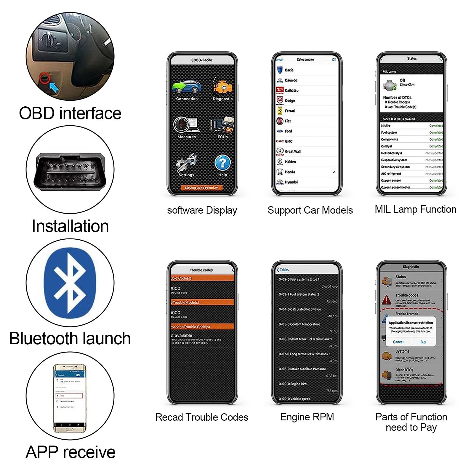 Urządzenie diagnostyczne OBD 2, adapter samochodowy, WiFi, urządzenie diagnostyczne OBD, kompatybilne z iOS, iPhone, iPad i Android, adapter Bluetooth OBD 2, OBD 2, urządzenie diagnostyczne do