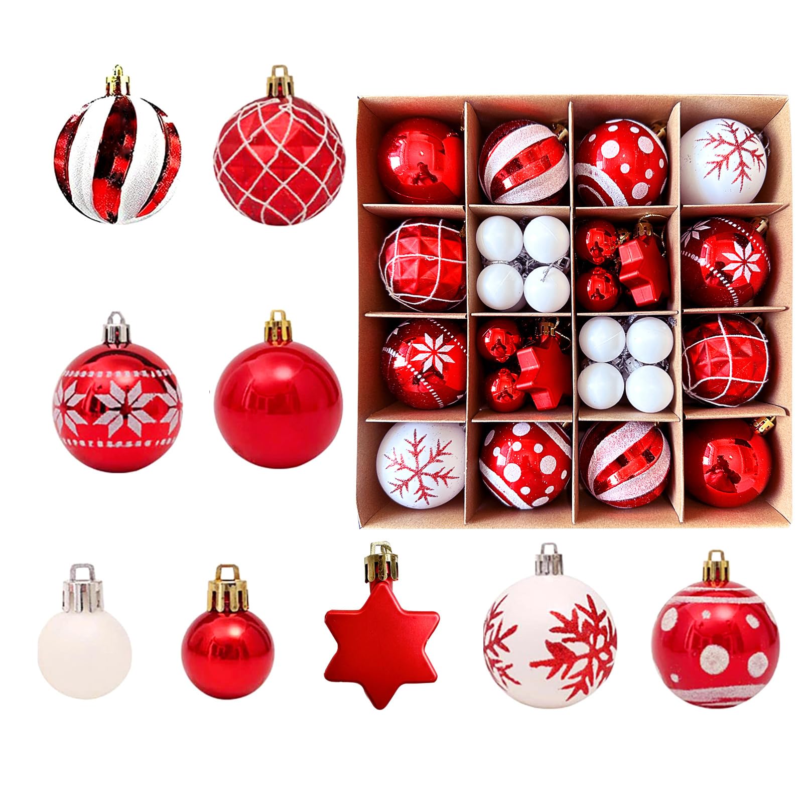 Tsophreniq 42pcs Decorative Christmas Baubles Set Delicate Holiday Sphere Set for Christmas Tree Hanging Decoration Festival Holiday