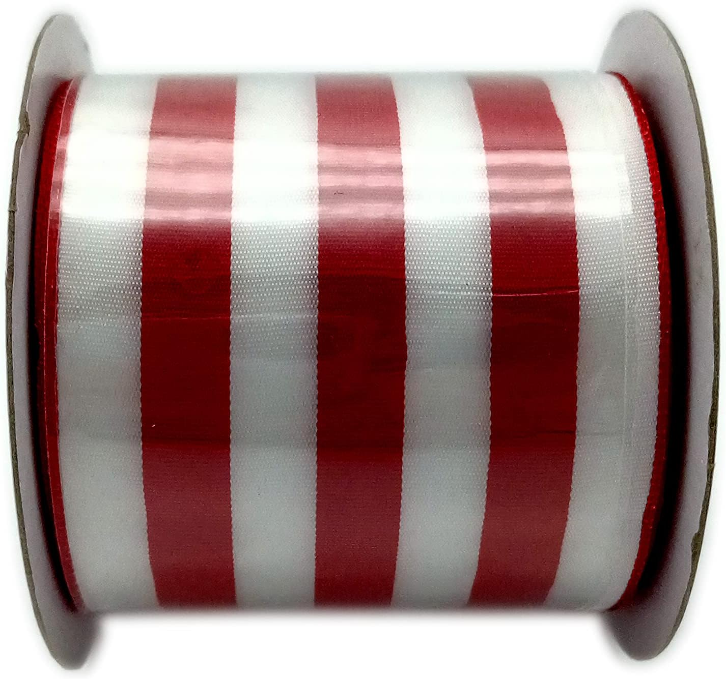 2.5inch Wide 10 Yards Wired Christmas Ribbon Wired Red and White Patriotic Wired Ribbon for Christmas Tree Gift Wrapping,Crafts, Candy Cane DIY Decor, Wreaths, Bows (red)